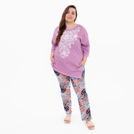 Female pants with print, white/pink color, size 48-2
