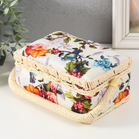 Casket for needlework "Birds in the Pink Garden" 18x12x9.5 cm-3