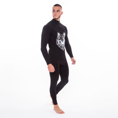 Male thermal underwear (fufaika, pants) print wolf, black color, size 54-5