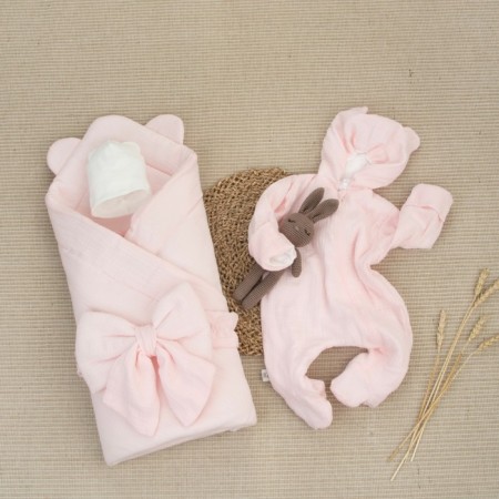 Kinderlitto “Muslin” discharge kit, 4 items, height 50-56 cm, pink color