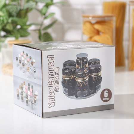 Glass spices on a stand on the Magistro “White Marble” stand, 6 pcs, white color-3