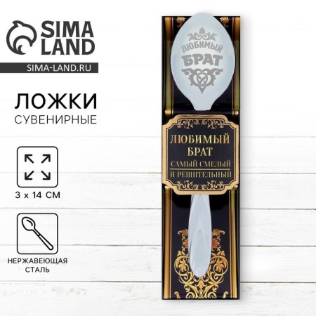 A teaspoon spoon with an engraving “Beloved Brother”, in a gift box, 3 x 14 cm.