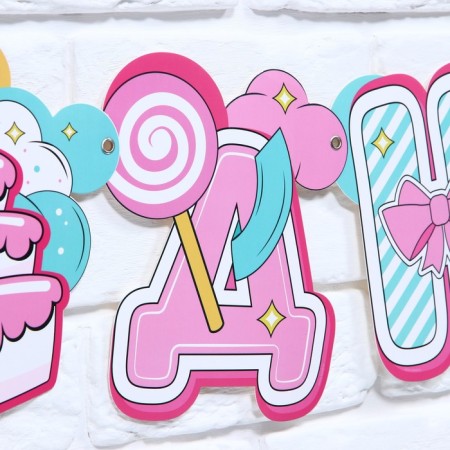 Girland on grosswashes with decorations of 5 pcs. "Happy Birthday!", Direct pink, length 245 cm-4