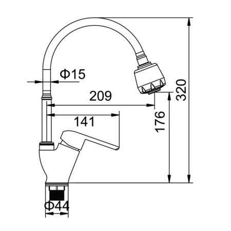Accoona A4868 kitchen mixer, one -leaf, flexible surge, with nut, silumin, chrome-5