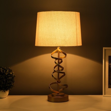 Board lamp with lampshade Risalux "Malawi", E27, 40 W, gold, figure base, 28 × 28 × 54 cm-3