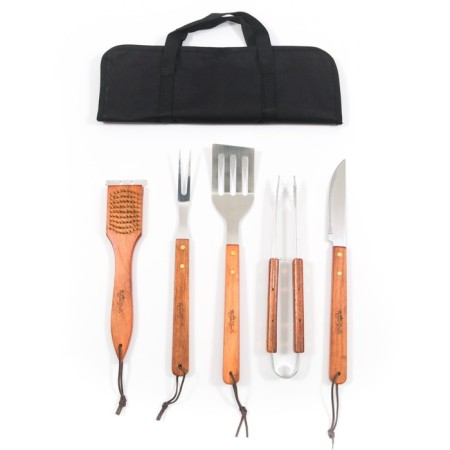 A set of accessories for grill, 5 items, bag: fork, spatula, tongs, brush-slide, knife-1