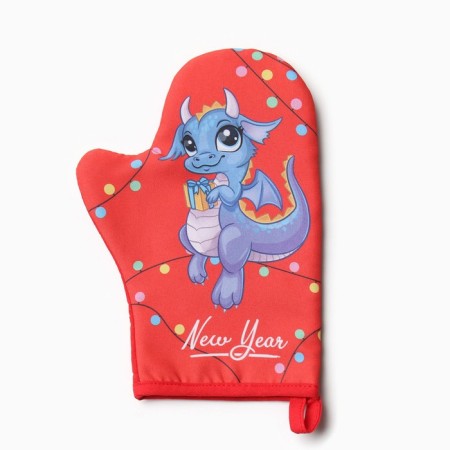 Set of kitchen. Dolyana "Dragon with a gift": mittens 20x28 cm, severity 17x17 cm, 35% HL, 65% PE-1