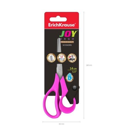 Children's scissors for left -handed 14 cm, Erichkrause Joy Ergo, with rounded ends of blades and ruler, mix-5