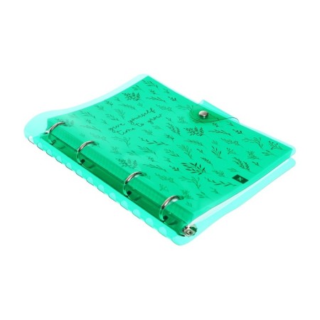 A notebook on rings A5 120 sheets in the Lorex "Neon. Green" cage, with a change of block, a plastic cover, with stickers-1