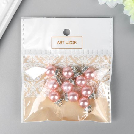 Decor for creativity plastic "Pink pearl with a loop" set 10 pcs 1x1.2 cm-2