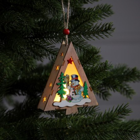 Christmas tree toy "Christmas tree with a snowman", from batteries, a glow of warm white