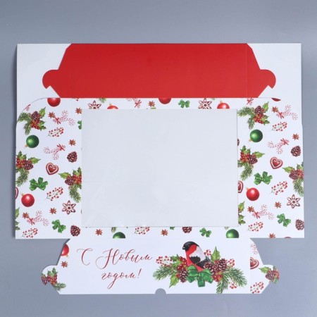 Folding box for 12 cupcakes with the Bullfinch window, 32.8 x 25.6 x 10 cm, New Year-3