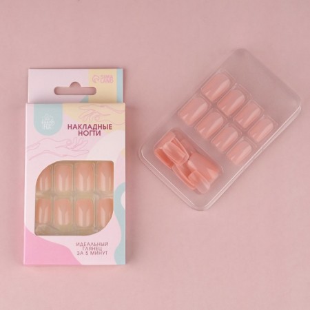 Nyudovnaya patch nails, 24 pcs, adhesive plates, square shape, glossy color light-beige-1