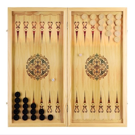 Wooden backgammon large with checkers, board game "Leo and Moon", 60 x 60 cm-2
