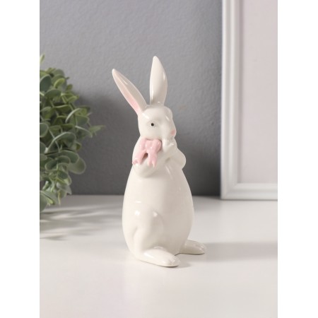 Souvenir Ceramics "White Rabbit with Pink Bantik" 6x6.5x16 cm