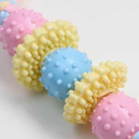 Premium chewing pier toy on a rope, 5 elements, thermoplastic rubber, mix-3