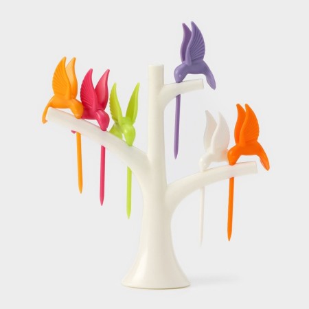Set for Canapes "Birds", on a stand, 6 skewers, color mix-6
