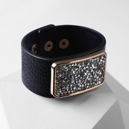 Bracelet Skin "Pompeii" rhinestones, white-black color in gold, 21 cm-1