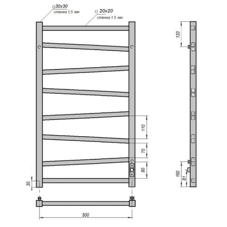 Electric towel Grois Zigzag, 500x800 mm, 8 crossbars, lower rights, black-6