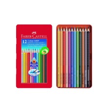 Pencils 12 colors, Faber-Castell Grip 2001, three-sided, in a metal box