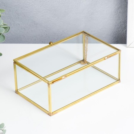Casket glass with a metal frame "Rectangle with faces" gold 7x10.5x17 cm-2