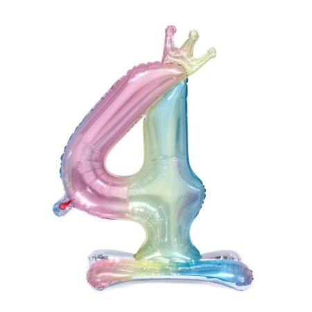 Foil ball 32 “The number 4 with the crown”, gradient, on the stand