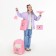 School set. A backpack with a zipper, a core, a bag, a pencil case, a bag for coins, the color is pink