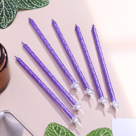 Candles for the cake "Classic" with a stand, 13 cm, 6 pcs, lilac