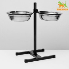 Stand with bowls, 2 x 2 l, height 50 cm, collapsible, black