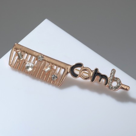 Brooch "Comb" COMB, black and white color in pink gold