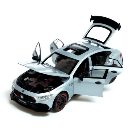 Metal car "coupe", 1:24, doors, hood, trunk, inertia, gray color are opened-3