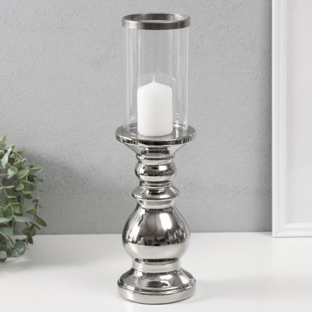 Ceramics candlestick, glass for 1 candle "Albero" d = 7.5 cm silver 9.5x9.5x35 cm-3