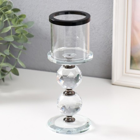 Glass of glass per 1 candle "Crystal ball" Black inserts 18.3x7x7 cm-4