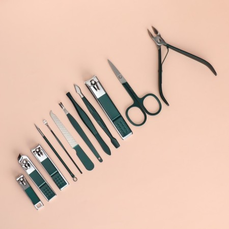 Manicure set, 12 items, in case, emerald color-3