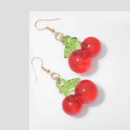 Earrings Plastic "Cherry" ripe, red-green color in gold-1
