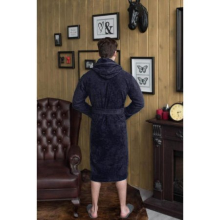 Terry dressing gown, size 58, dark blue color, Makra-1
