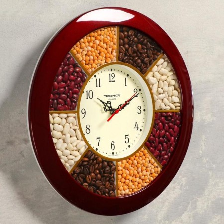 Wall clock, series: kitchen, "spices", d-29 cm, burgundy rim-1
