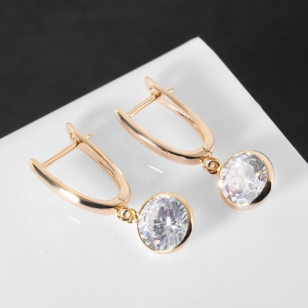 Earrings with rhinestones "Bloom" hanging ball, white color in gold-1