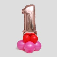 Bouquet of balls “number 1”, foil, latex, set of 9 pcs., Color pink gold