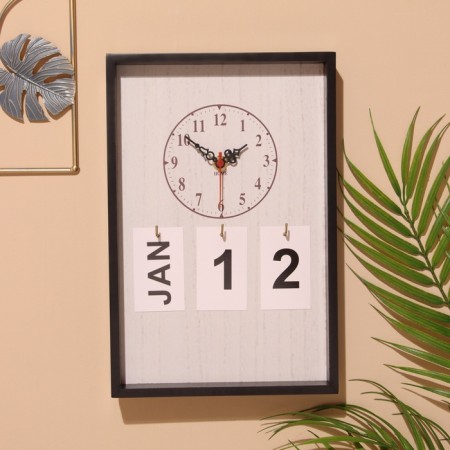 Souvenir Eternal calendar suspended with a clock, wood, 2x20x30 cm, col. black