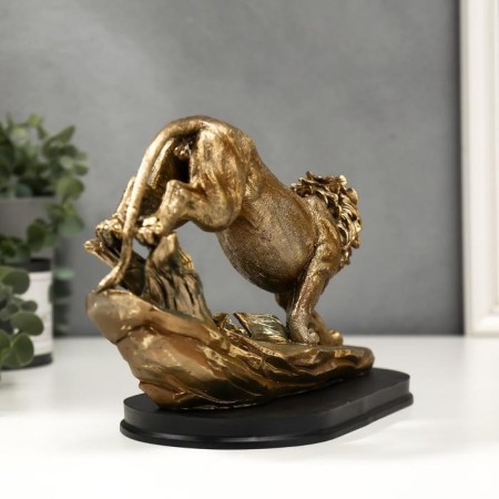 Polystone souvenir "Golden Leo on the rock" 17x25x8 cm-3