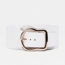 Women's belt, width 8 cm, elastic band, metal buckle, white color