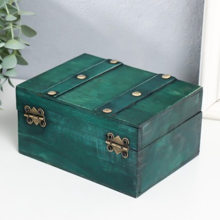 Casket wood chest "Alienora" with rivets, flat, green 15x11.5x7.5 cm-3