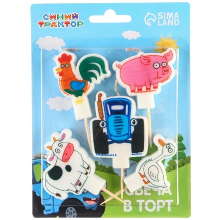 Candle in the cake set, blue tractor, 5pcs-2