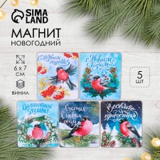 Магнит винил "Снегири" 6х7 см МИКС 5 видов