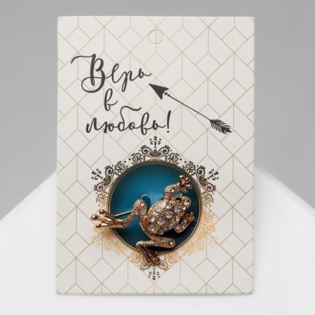 Brooch "Frog" classic, white color in gold