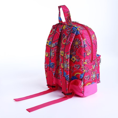 Baby backpack with zipper, external pocket, reflective strip, pink color-1