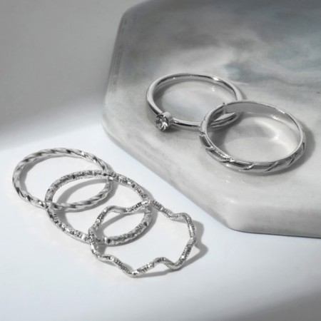 Ring set 5 pieces "perfect fingers" glow, white color in silver-1
