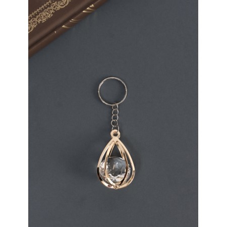 Keychain metal "drop" rhinestones gold 10x3x3 cm