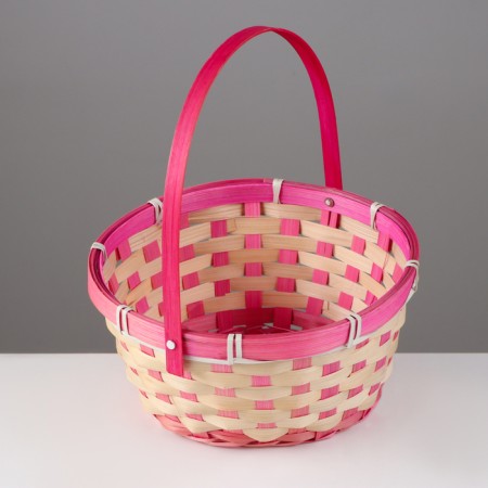 Wicker basket, 21 x 21 x 10/24 cm, bamboo, pink